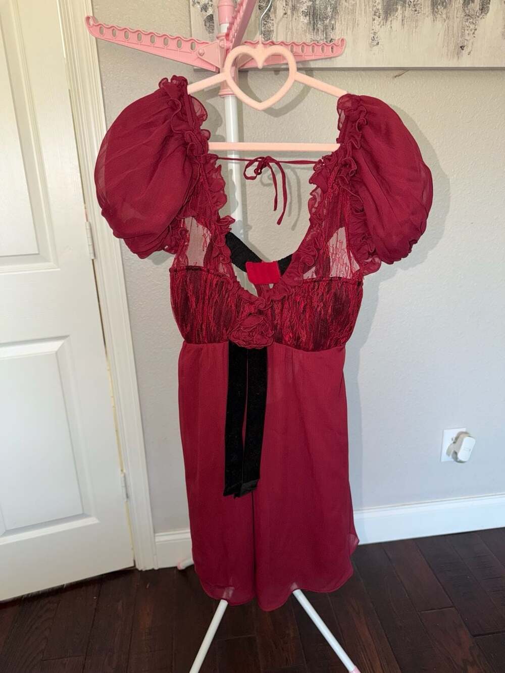 For Love & Lemons Claudine Chiffon Mini Dress in Oxblood